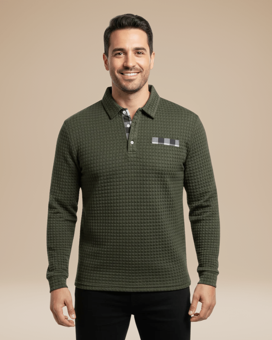 Polo Uomo Maniche Lunghe in Maglia a Nido d'Ape Calda Elegante