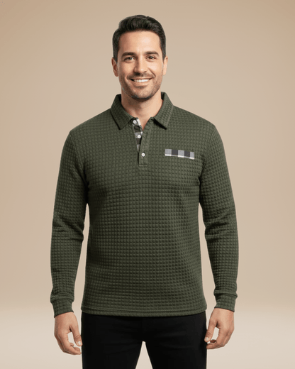 Polo Uomo Maniche Lunghe in Maglia a Nido d'Ape Calda Elegante