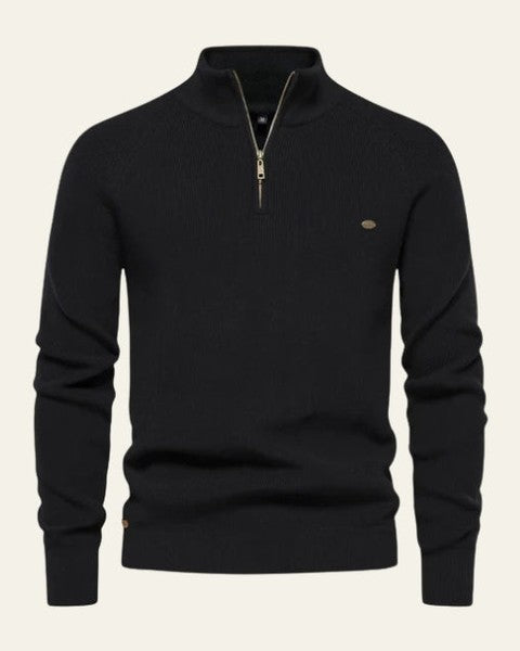Maglione Uomo con Zip Collo Alto Maglia a Coste Raffinato