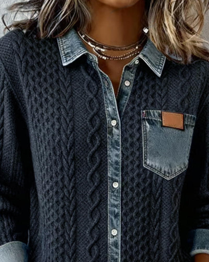 Odette | Camicia a Maniche Lunghe con Dettagli in Denim