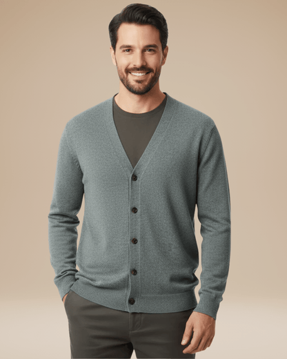Cardigan Uomo Misto Cashmere Scollo a V Bottoni Elegante