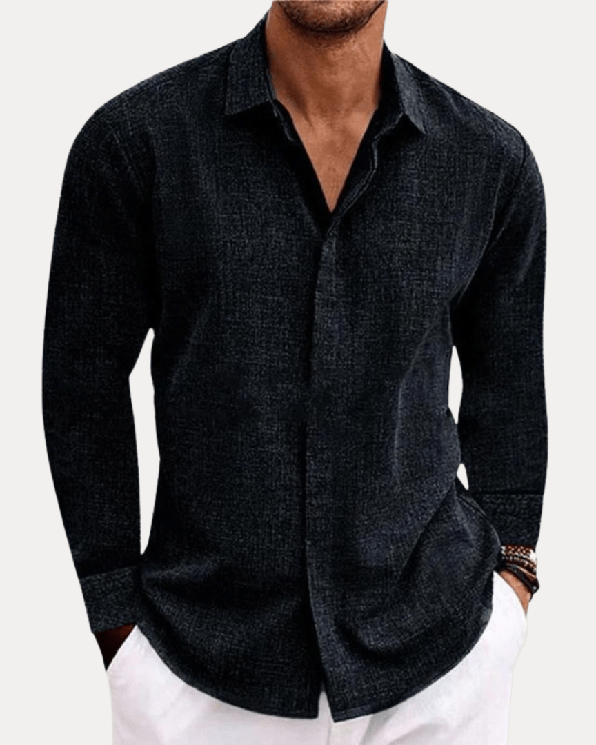 Camicia Uomo Effetto Lino Misto Lino Cotone Traspirante
