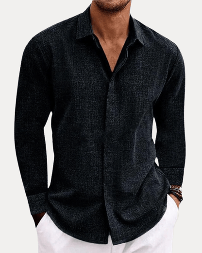 Camicia Uomo Effetto Lino Misto Lino Cotone Traspirante
