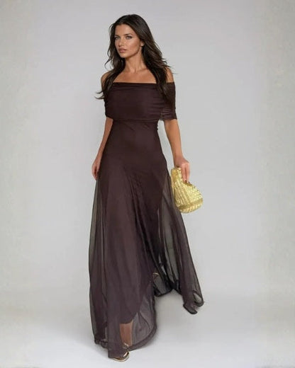 Abito Lungo Donna in Mesh Spalle Scoperte