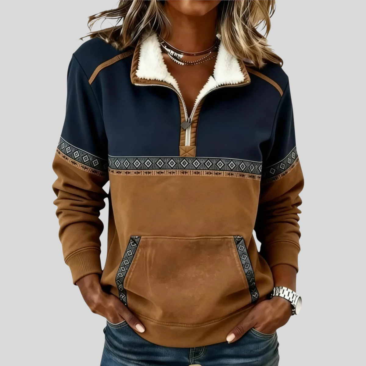 Alvette | Pullover con Mezza Zip e Collo Sherpa