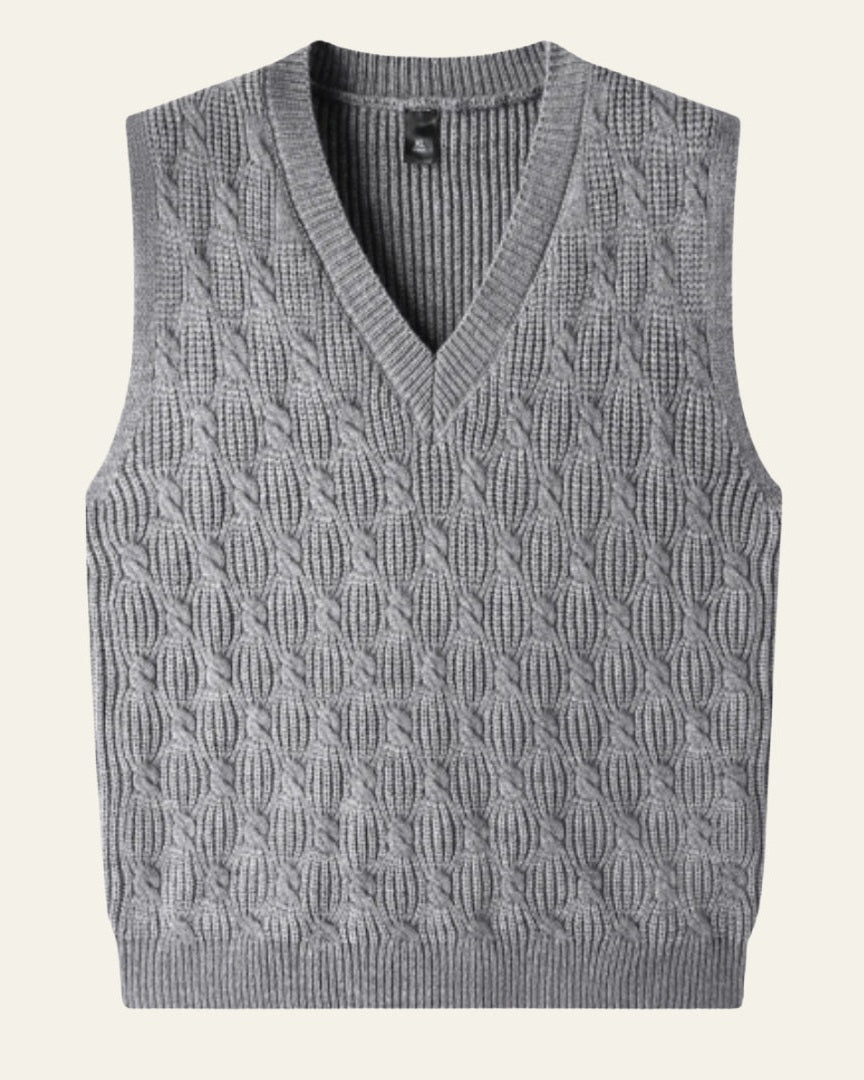 Gilet Uomo in Maglia a Trecce con Scollo a V
