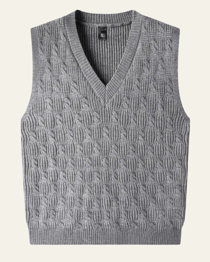 Gilet Uomo in Maglia a Trecce con Scollo a V