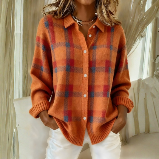 Olivia | Cardigan Donna in Maglia a Quadri Arancione