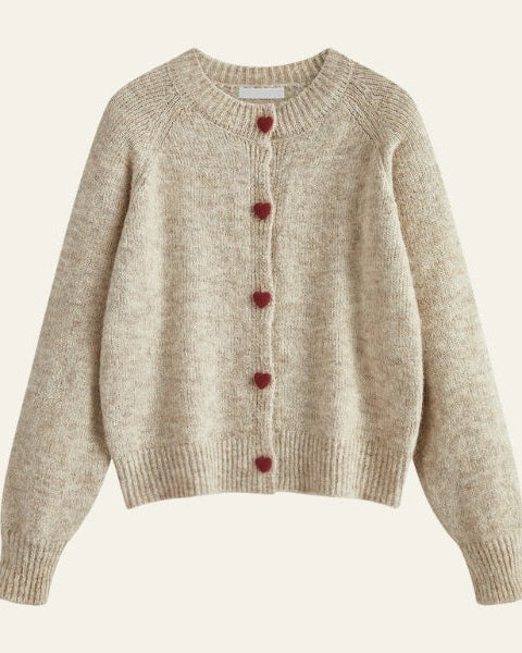 Cardigan Donna in Misto Lana con Bottoni a Cuore
