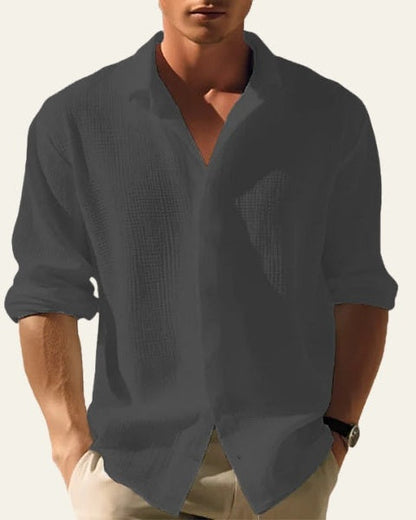 Camicia Uomo Bottonata Testurizzata in Lino Ecologico