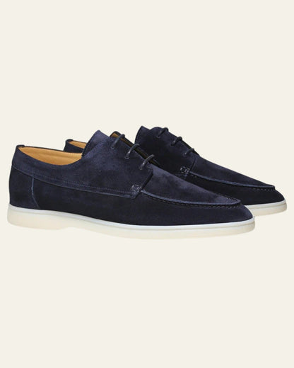 Mocassino Barca Uomo in Camoscio Blu Navy Artigianale Definito