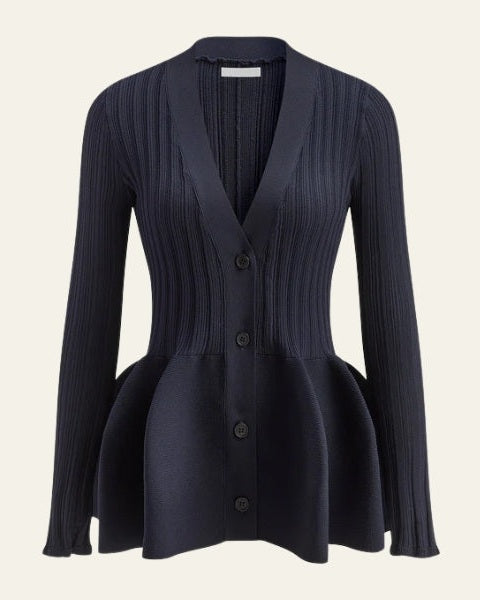 Cardigan Donna in Maglia a Coste con Peplo