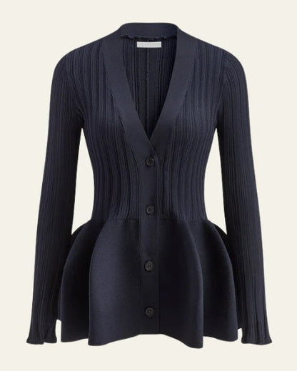 Cardigan Donna in Maglia a Coste con Peplo