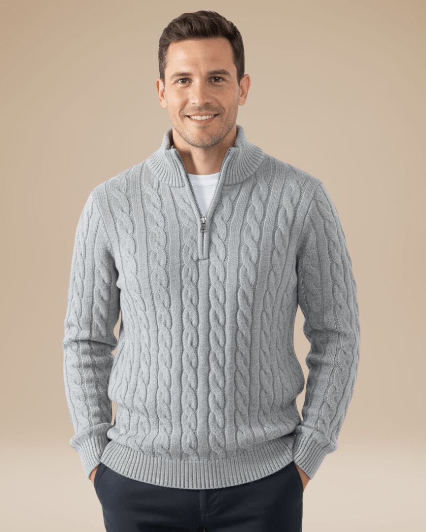 Maglione Uomo a Treccia con Mezza Zip Comfort Versatile