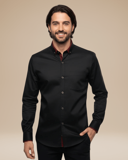 Camicia Uomo Elegante Dettagli a Contrasto sul Colletto