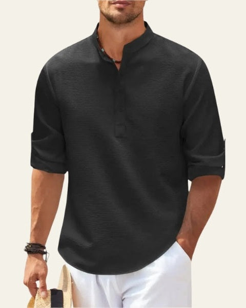 Camicia Uomo Testurizzata Collo Rialzato Mezzo Bottone
