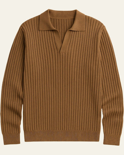 Polo Uomo in Maglia a Coste Misto Lana Calda Texture Lanosa
