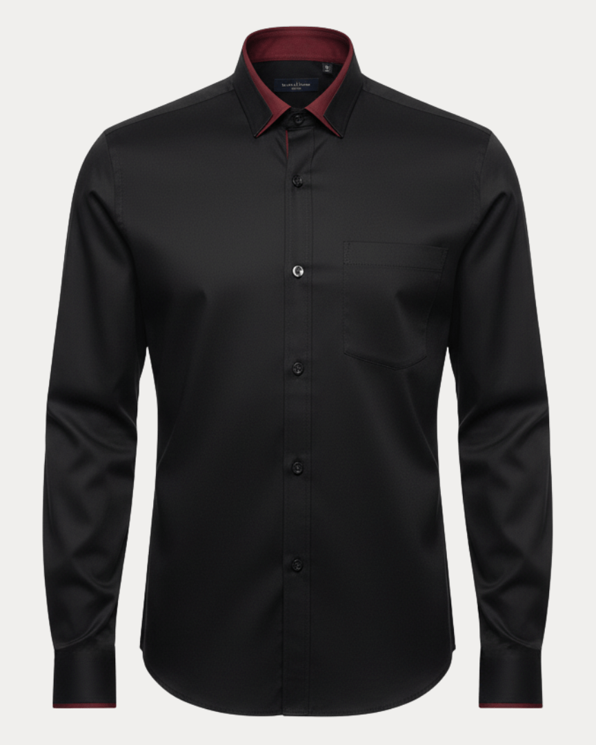 Camicia Uomo Elegante Dettagli a Contrasto sul Colletto