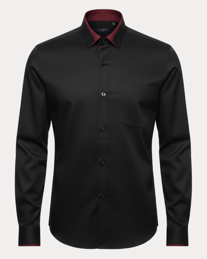 Camicia Uomo Elegante Dettagli a Contrasto sul Colletto