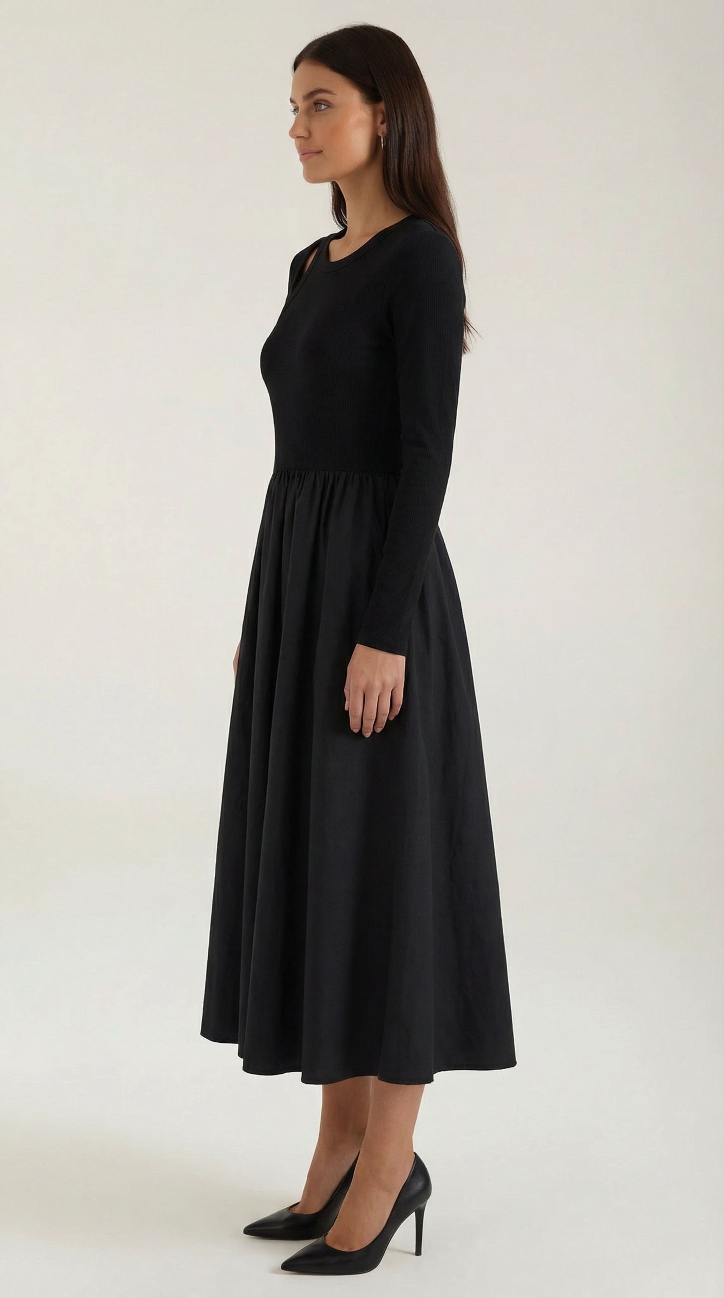 Abito Lungo Donna in Cotone con Maniche Lunghe