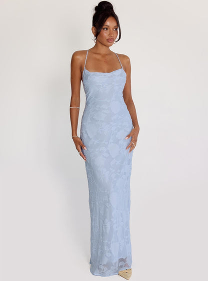 Abito Lungo Donna con Texture Floreale e Spalline Sottili