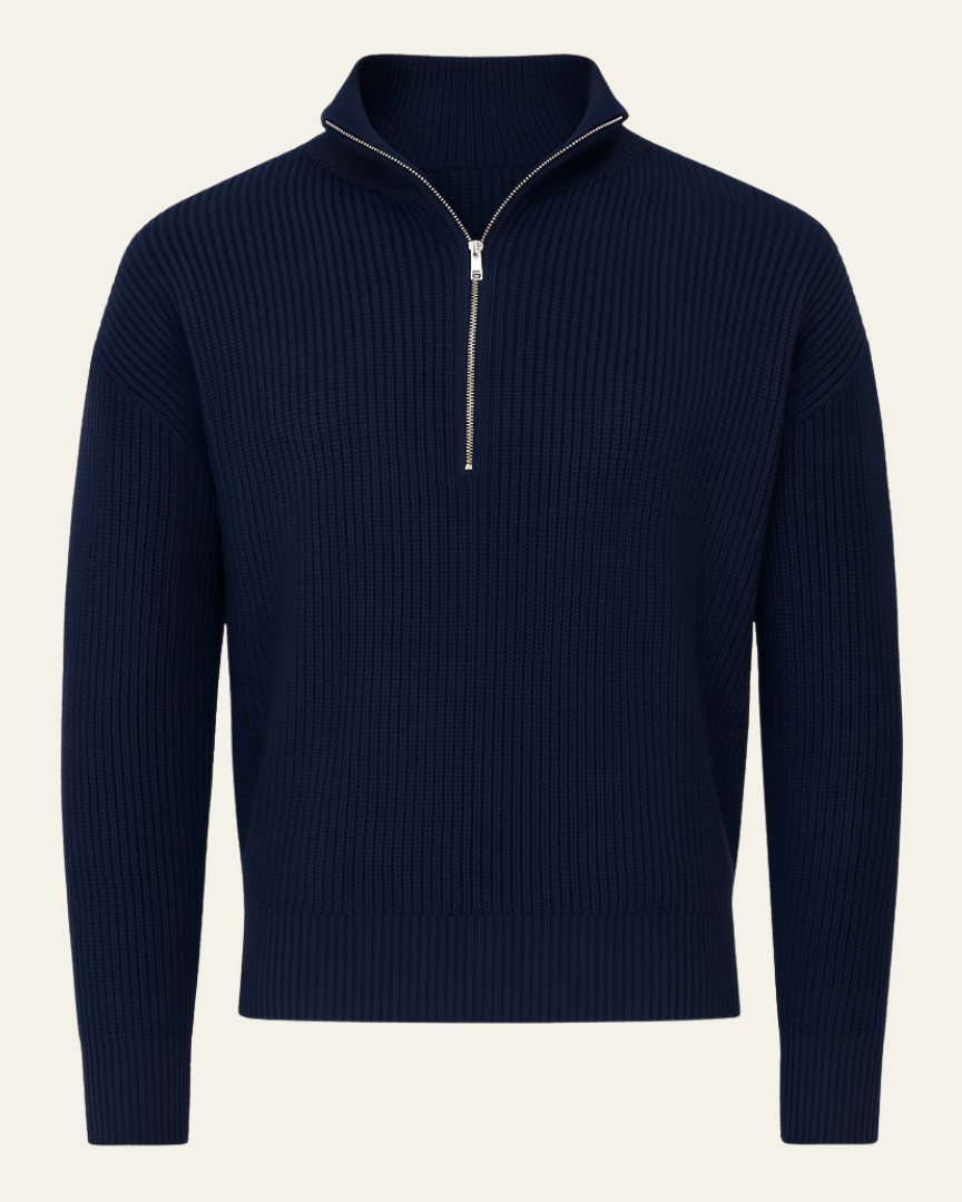 Maglione Uomo Lavorato con Zip a Metà Texture a Costine