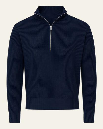 Maglione Uomo Lavorato con Zip a Metà Texture a Costine