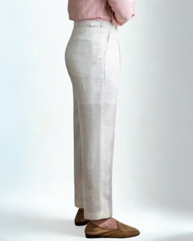 Pantaloni Uomo in Lino a Pieghe Caduta Sartoriale Leggeri