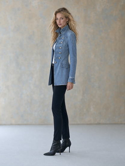 Nadia | Giacca di Jeans Donna Doppiopetto Stile Militare