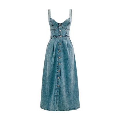 Abito Midi Donna in Denim con Cintura