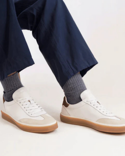Sneaker Uomo in Pelle Profilo Basso Dettagli Suede Informale
