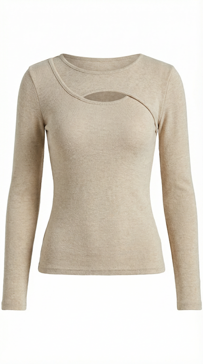 Top Donna a Maniche Lunghe con Tagli sul Petto