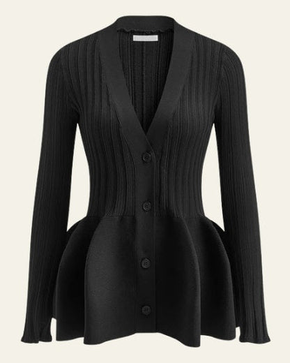 Cardigan Donna in Maglia a Coste con Peplo