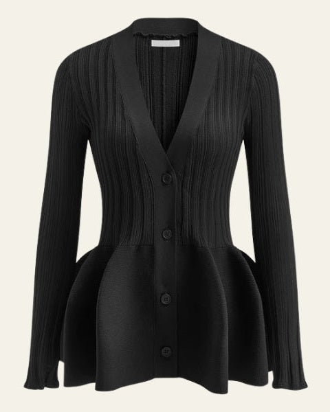 Cardigan Donna in Maglia a Coste con Peplo