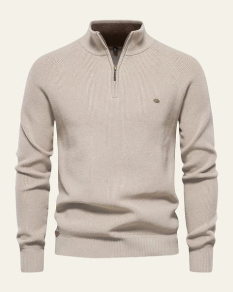 Maglione Uomo con Zip Collo Alto Maglia a Coste Raffinato