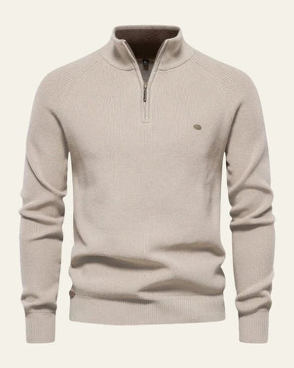 Maglione Uomo con Zip Collo Alto Maglia a Coste Raffinato