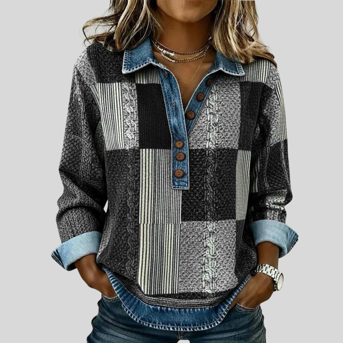 Meridell | Maglione Color Block con Stampa