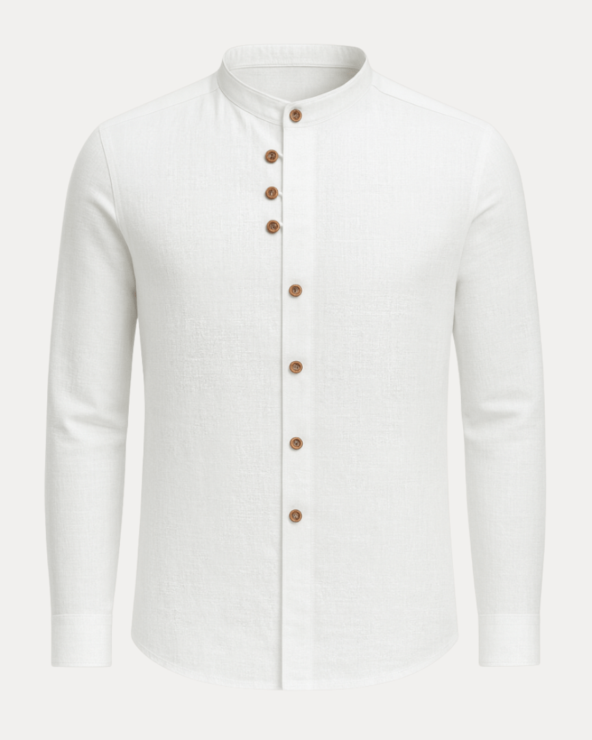 Camicia Uomo Collo Coreana in Misto Lino Cotone Traspirante