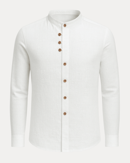 Camicia Uomo Collo Coreana in Misto Lino Cotone Traspirante