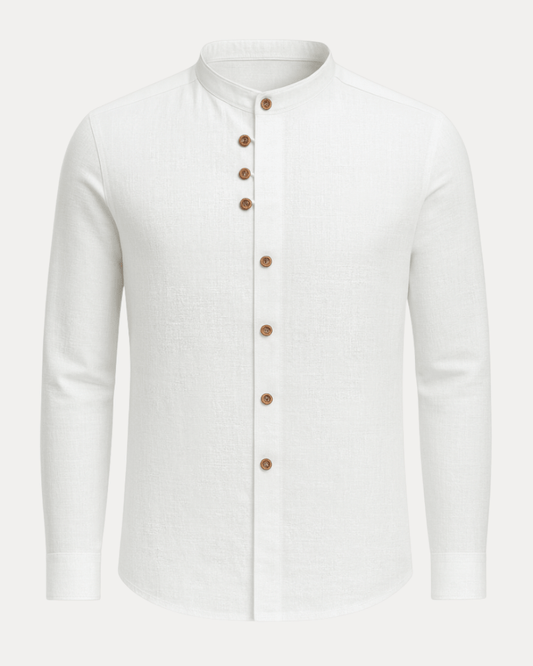 Camicia Uomo Collo Coreana in Lino e Cotone
