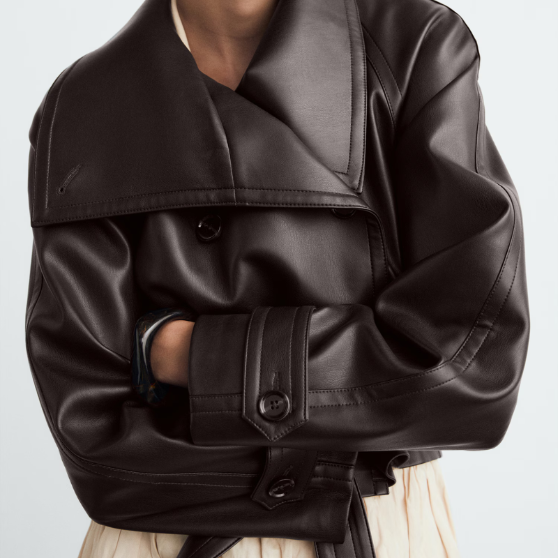 Giacca Cropped Donna in Pelle Vegana Doppiopetto
