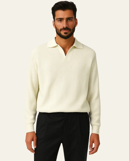 Polo Uomo in Maglia Scollo a V Poliestere Texture Lanuginosa