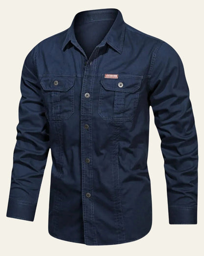 Camicia Uomo con Tasche sul Petto Trama Strutturata Curata