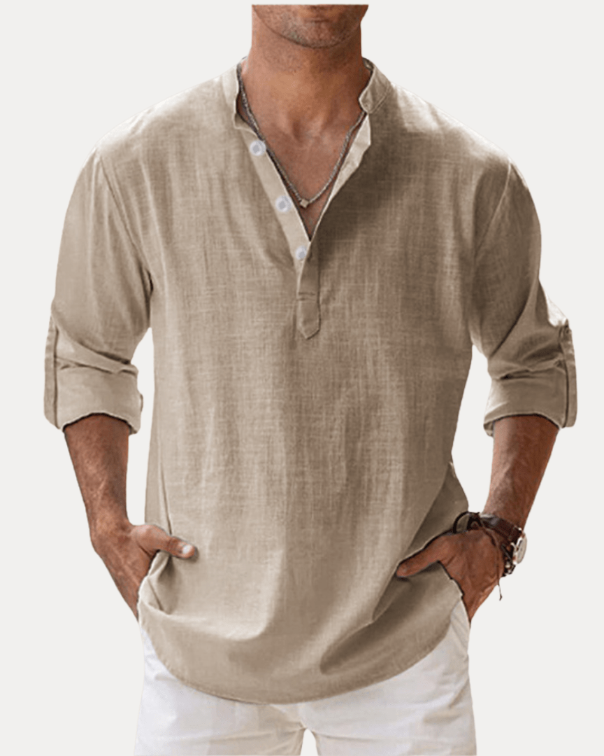 Camicia Henley Uomo in Misto Lino Traspirante Fresca