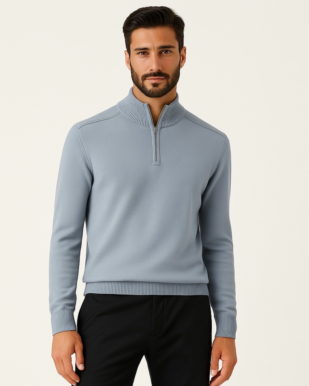 Maglione Uomo in Lana con Zip Parziale Calore Avvolgente Pulito