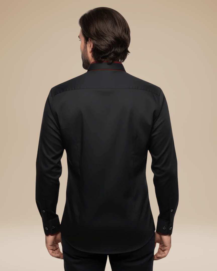 Camicia Uomo Elegante Dettagli a Contrasto sul Colletto