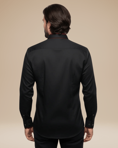 Camicia Uomo Elegante Dettagli a Contrasto sul Colletto
