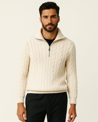 Maglione Uomo Lavorato con Zip in Cotone Pettinato Resistente
