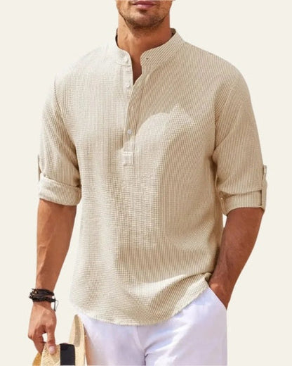 Camicia Uomo Testurizzata Collo Rialzato Mezzo Bottone