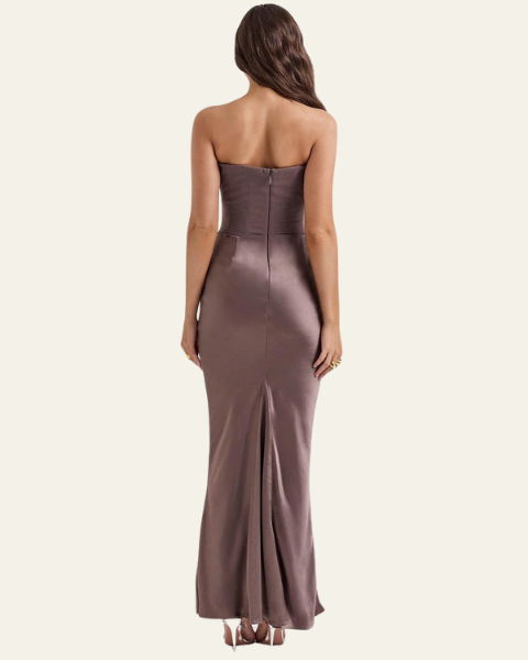 Abito Lungo Donna Strapless in Raso Drappeggiato